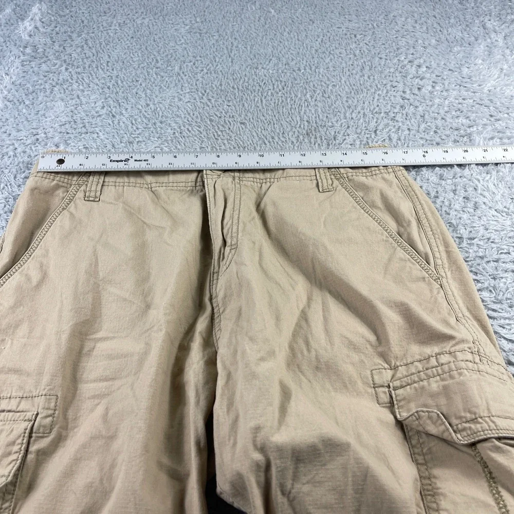 Mens Tan Khaki Cotton Ripstop Cargo Shorts Camo Lined Waist Size 33 Utility